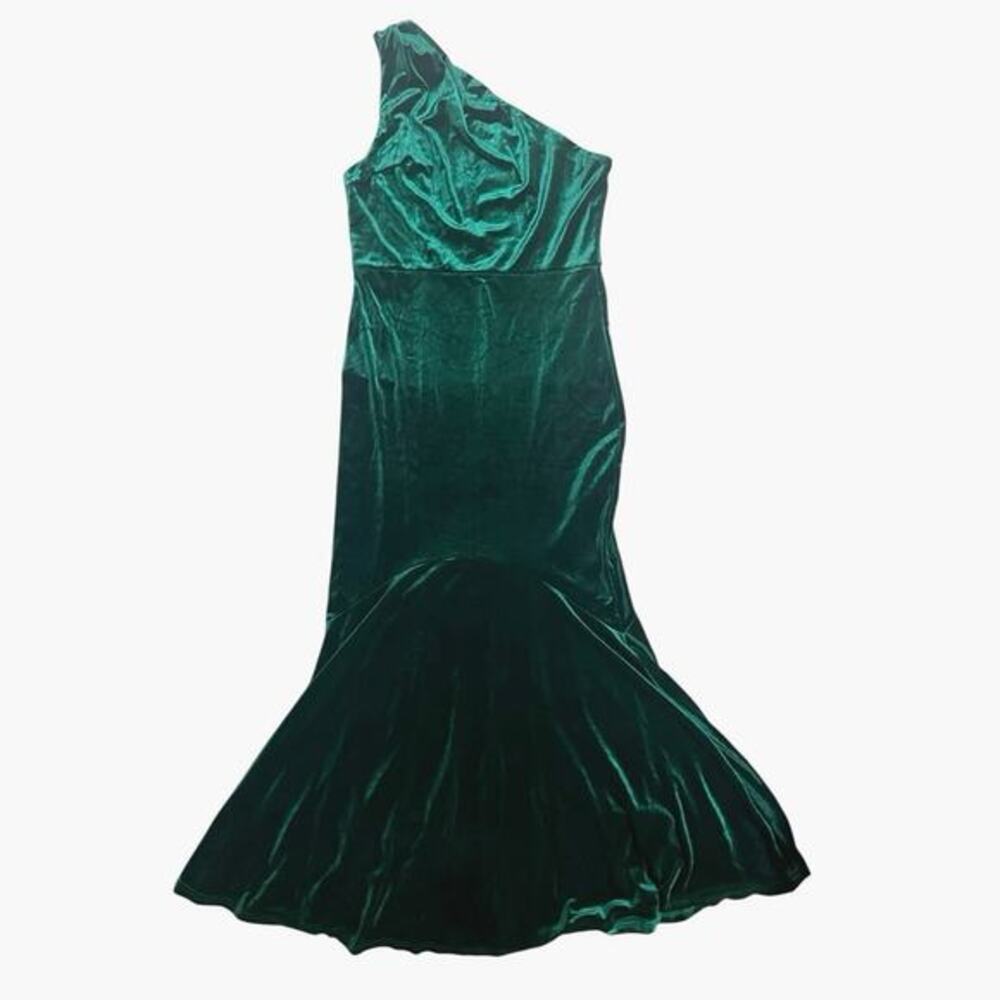 Green Velvet Formal Floor Length Sleeveless One Shoulder Dress Size Large Maxi